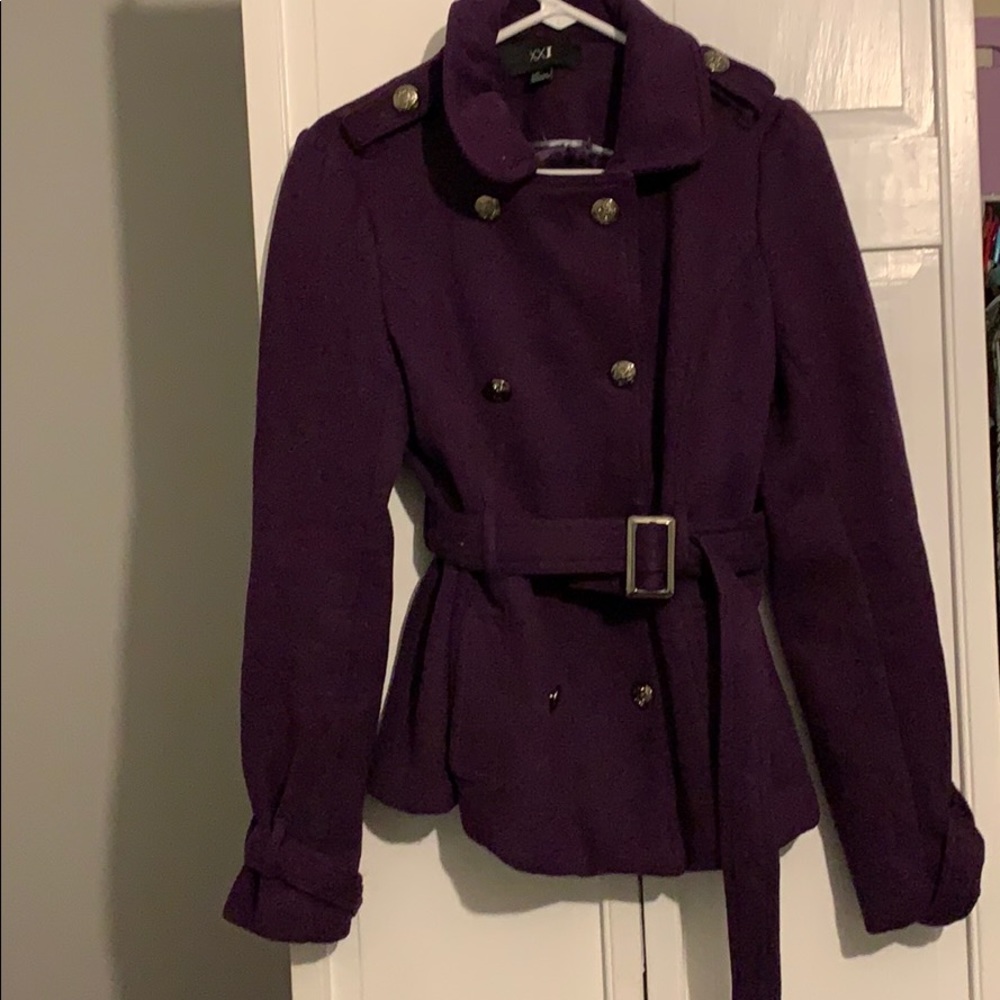 Forever 21 plum double breasted Peacoat with belt